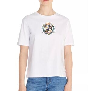Sandro Born to Love Crest Embroidered Graphic Tee White Cotton Size 2